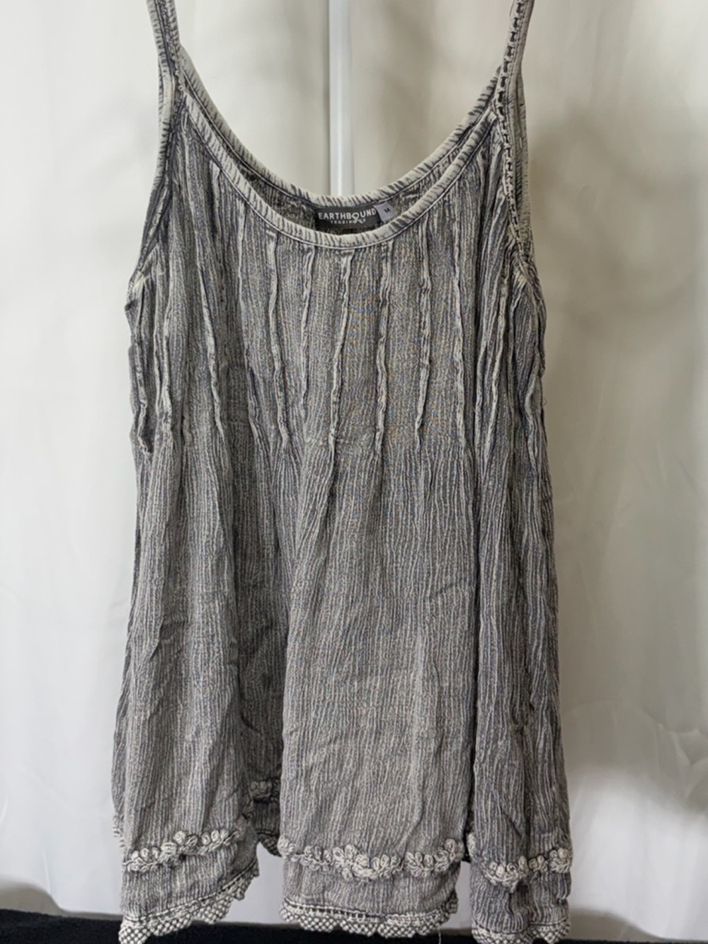 EARTHBOUND Gray Striped Crochet-Hem Sleeveless Camisole 2565